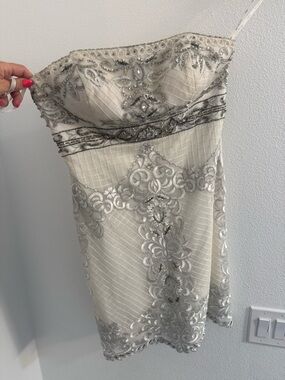 Sue Wong Ivory Strapless Nocturne Dress with Silver Embroidery 2013